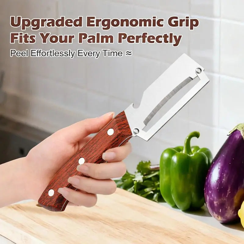 Wooden Handle Stainless Steel Peeler with Bottle Opener Durable Kitchen Tool