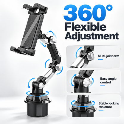 Adjustable Car Cup Holder Phone & Tablet Mount – 360° Rotating Universal Stand