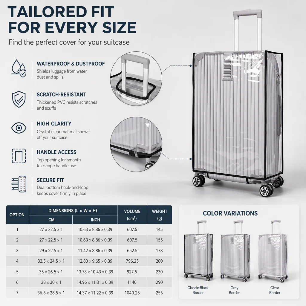 🧳 Clear Waterproof Luggage Cover, Transparent Anti-Scratch Dustproof Suitcase Protector
