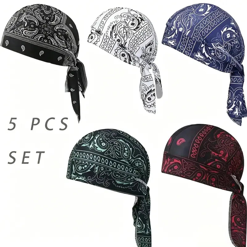 5 Pack Paisley Bandana Head Wraps Breathable Tie Back Skull Caps