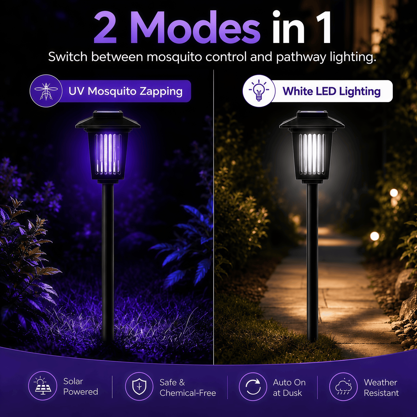 Solar Powered Mosquito Zapper Garden Light with UV Insect Killer