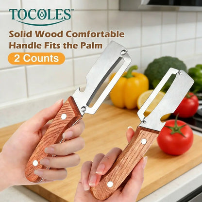 Wooden Handle Stainless Steel Peeler with Bottle Opener Durable Kitchen Tool