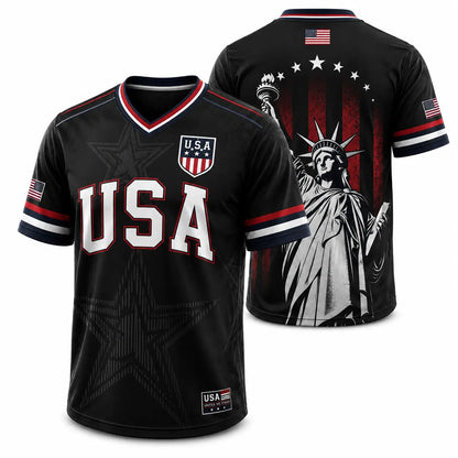 USA Liberty V-Neck Jersey – Patriotic Stars & Stripes Sports Tee Plus Size Friendly