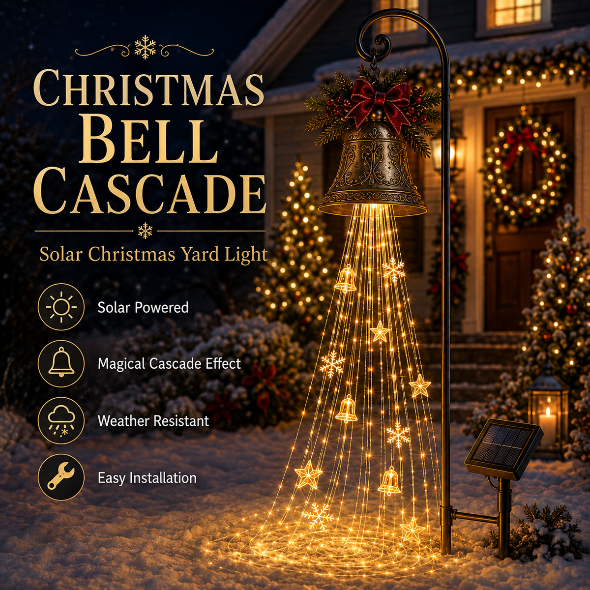 🔥Hot Sale 73% OFF🎄 Christmas Bell Cascade Solar Yard Light✨