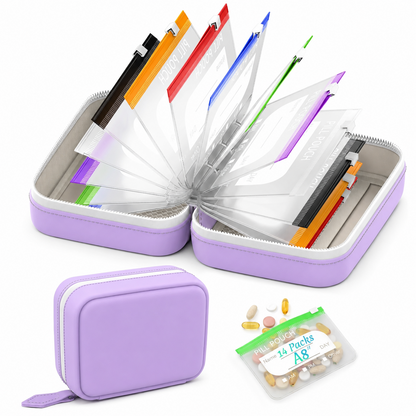 Waterproof Weekly Pill Pouch Organizer Set with 14 Color Coded Medicine Bags