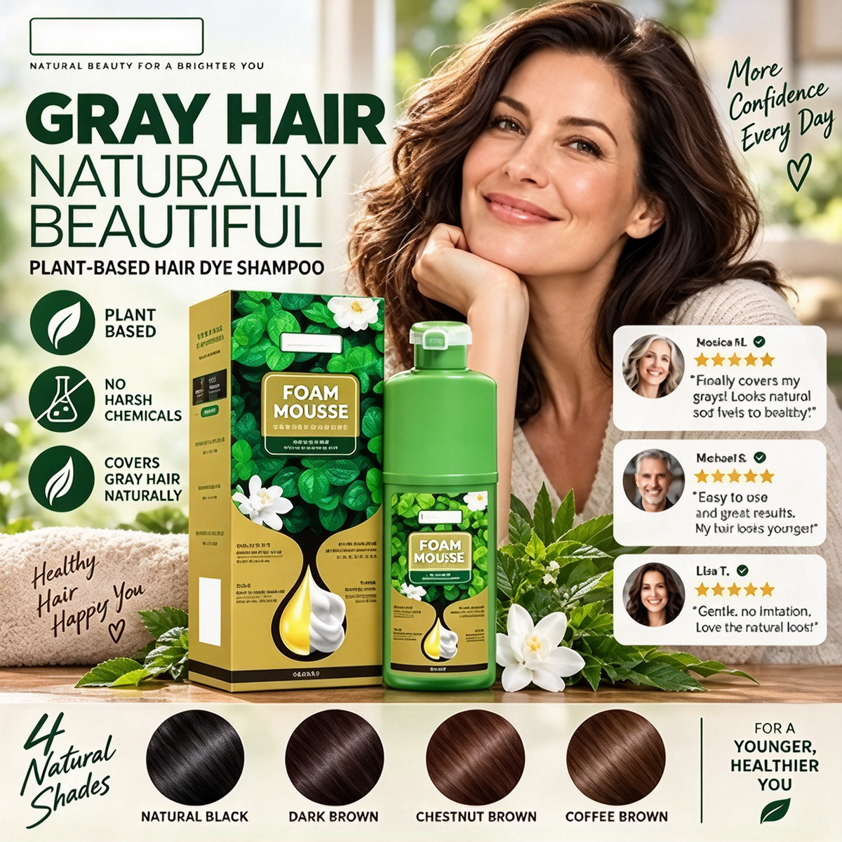 💇‍♀️Long‑Lasting Plant‑Based Foam Hair Dye｜Ammonia‑Free Easy DIY At‑Home Foam Hair Color
