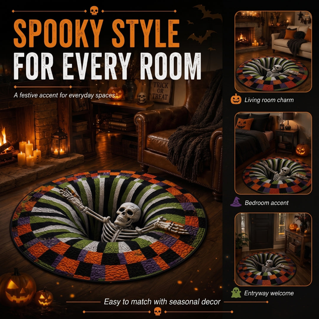🔥 3D Haunted Stairway Round Halloween Rug