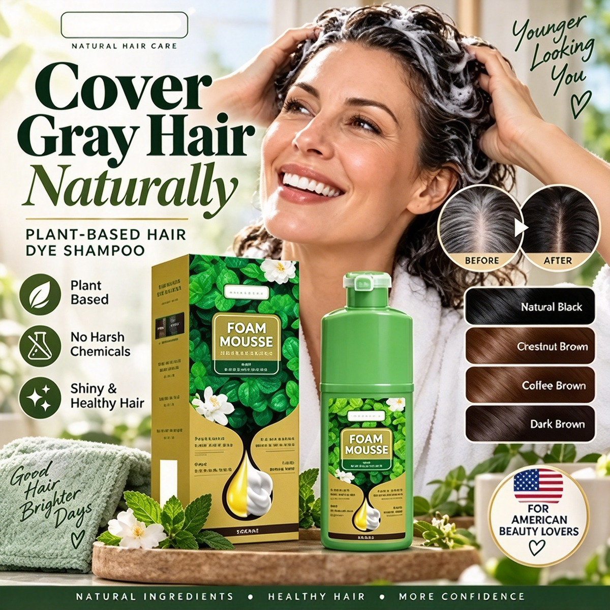 💇‍♀️Long‑Lasting Plant‑Based Foam Hair Dye｜Ammonia‑Free Easy DIY At‑Home Foam Hair Color