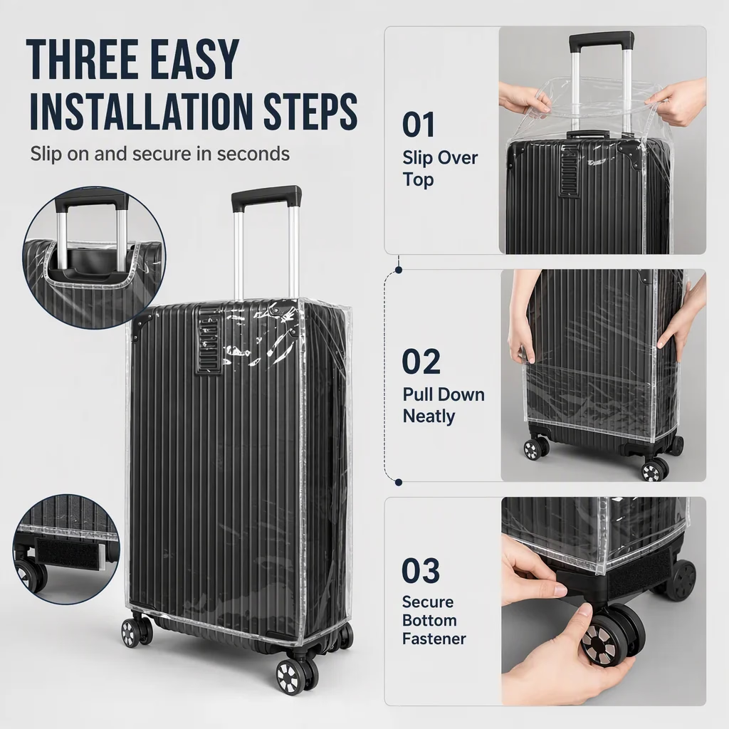 🧳 Clear Waterproof Luggage Cover, Transparent Anti-Scratch Dustproof Suitcase Protector