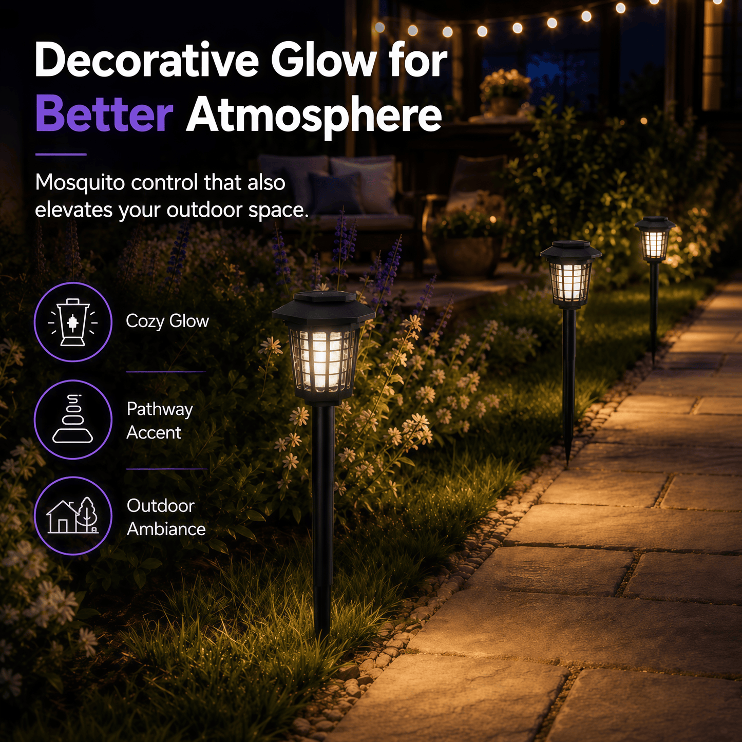 Solar Powered Mosquito Zapper Garden Light with UV Insect Killer