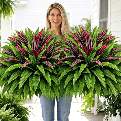 💥Summer Special🔥Designed for Outdoor Decor  Artificial Fern & Red Dracaena Decorative Plants – Full, Lush & Helps Resist Fading!