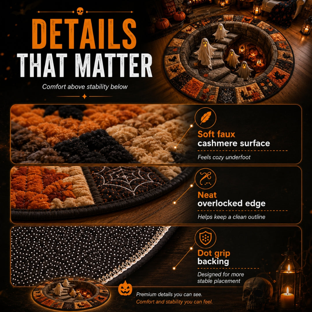 🔥 3D Haunted Stairway Round Halloween Rug