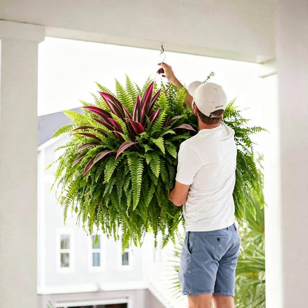 💥Summer Special🔥Designed for Outdoor Decor  Artificial Fern & Red Dracaena Decorative Plants – Full, Lush & Helps Resist Fading!