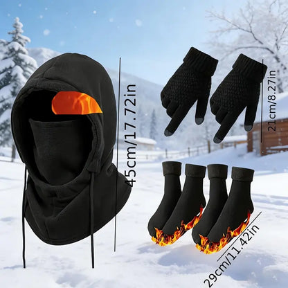 4-Piece Winter Thermal Set – Windproof Balaclava, Gloves & Warm Socks