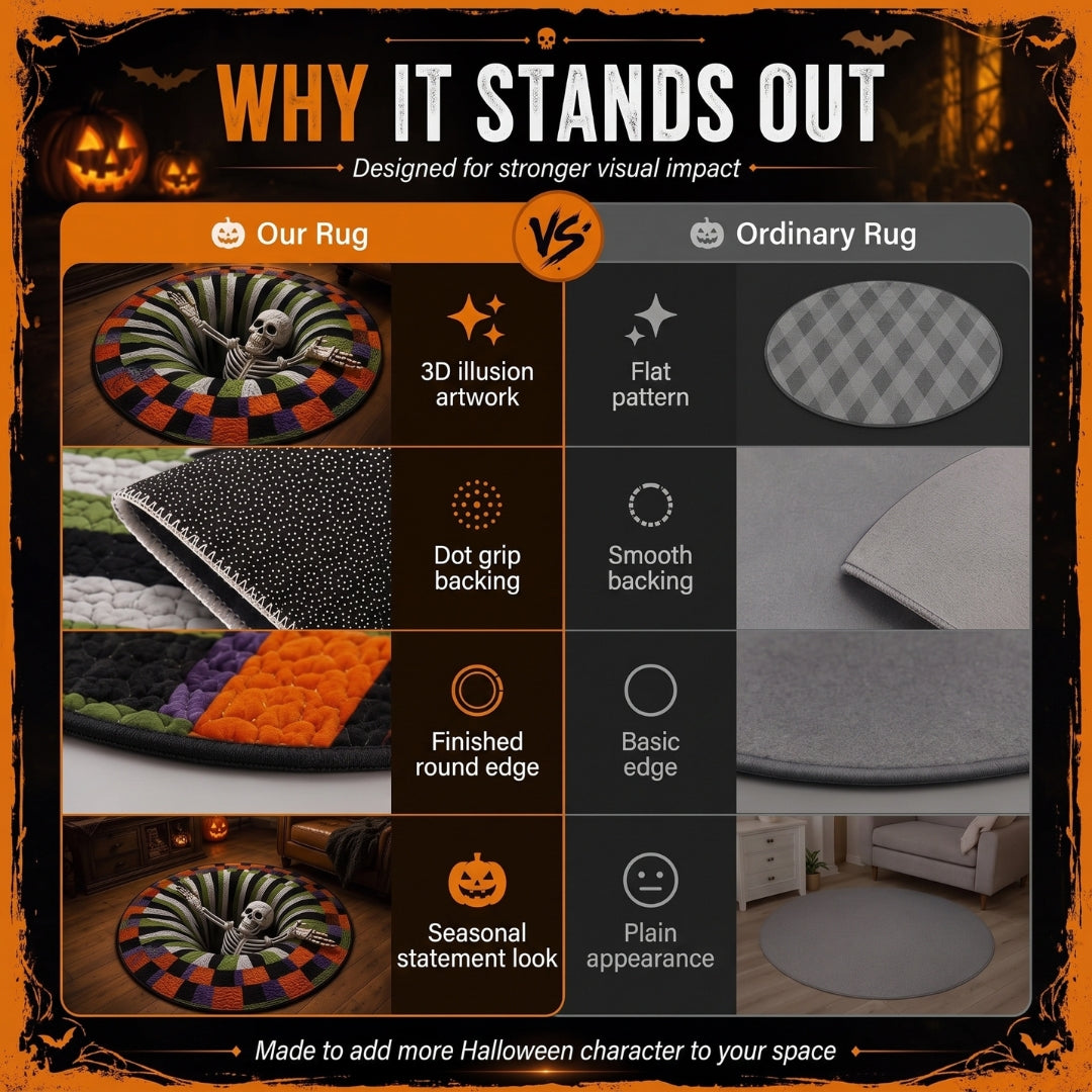 🔥 3D Haunted Stairway Round Halloween Rug