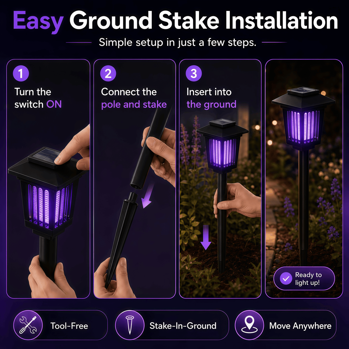 Solar Powered Mosquito Zapper Garden Light with UV Insect Killer