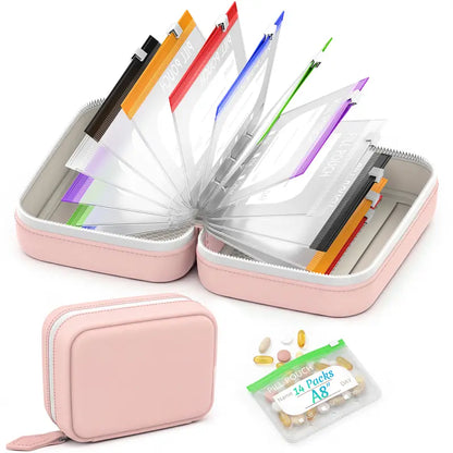 Waterproof Weekly Pill Pouch Organizer Set with 14 Color Coded Medicine Bags