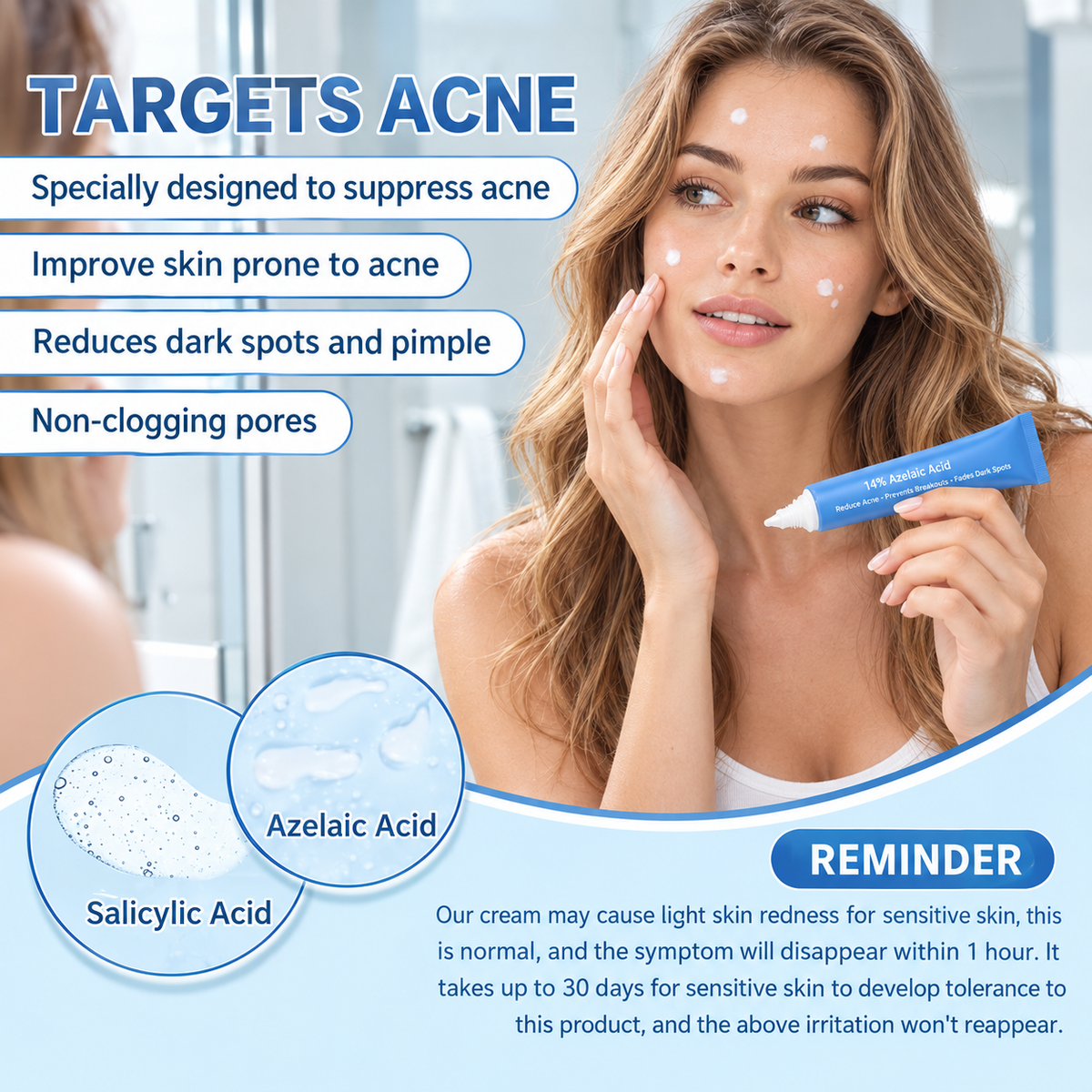 14% Azelaic Acid Cream Niacinamide Vitamin C Calm Acne Redness Hydrating for Acne Prone Skin