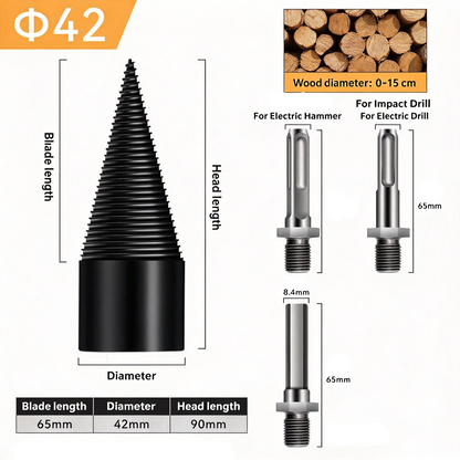Firewood Log Splitter Drill Bit – Heavy-Duty Carbon Steel Wood Splitting Cone