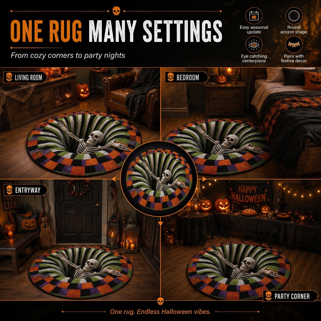 🔥 3D Haunted Stairway Round Halloween Rug