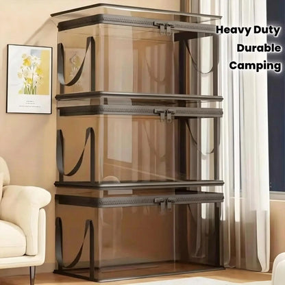 Large Clear Heavy Duty Storage Bin With Hinged Lid