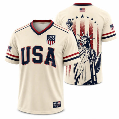 USA Liberty V-Neck Jersey – Patriotic Stars & Stripes Sports Tee Plus Size Friendly