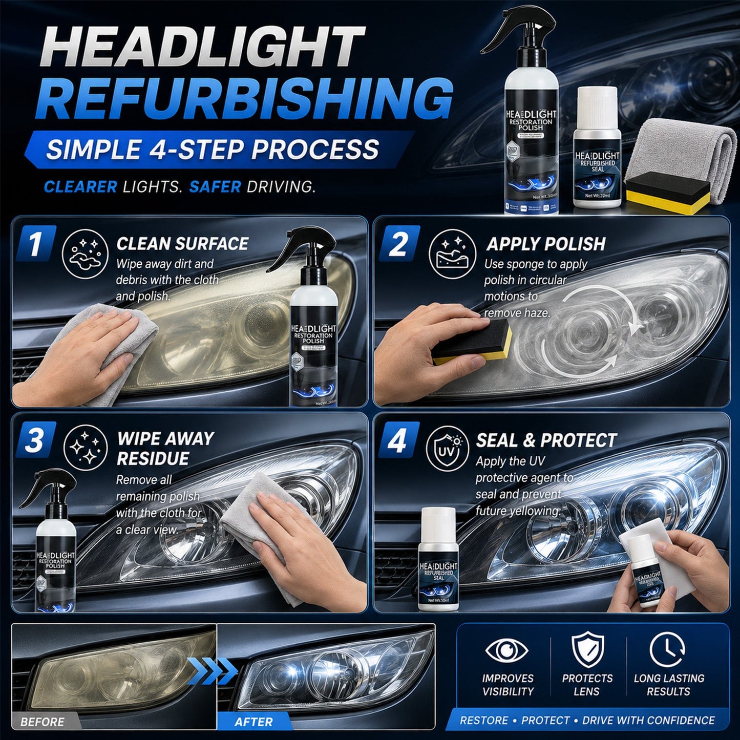 Car Headlight Restoration Fluid Yellowed Lens Repair Coating