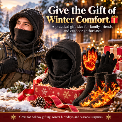 4-Piece Winter Thermal Set – Windproof Balaclava, Gloves & Warm Socks