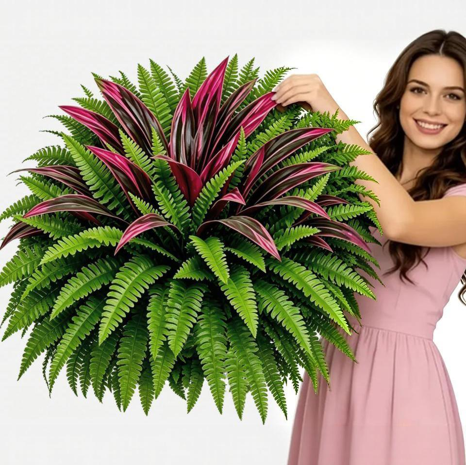 💥Summer Special🔥Designed for Outdoor Decor  Artificial Fern & Red Dracaena Decorative Plants – Full, Lush & Helps Resist Fading!