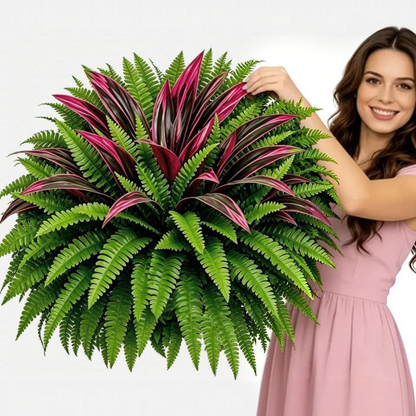 💥Summer Special🔥Designed for Outdoor Decor  Artificial Fern & Red Dracaena Decorative Plants – Full, Lush & Helps Resist Fading!