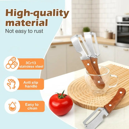 Wooden Handle Stainless Steel Peeler with Bottle Opener Durable Kitchen Tool