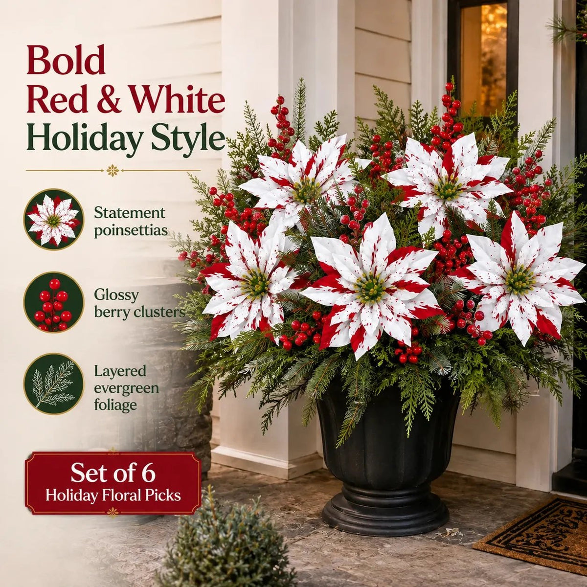 🎉❀SAVE 39%🔥Christmas Poinsettia Planter Inserts(SET INCLUDES 6 PICKS)