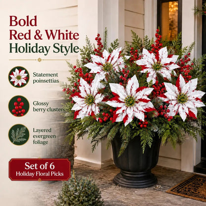 🎉❀SAVE 39%🔥Christmas Poinsettia Planter Inserts(SET INCLUDES 6 PICKS)