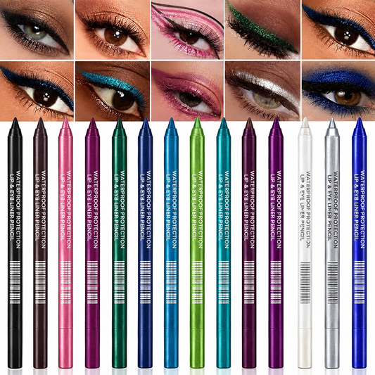 12-Pack Eyeliner Pencil Waterproof Colored Gel Liners with Metallic & Shimmer Finishes Smudge-Proof