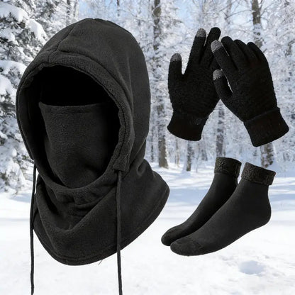 4-Piece Winter Thermal Set – Windproof Balaclava, Gloves & Warm Socks