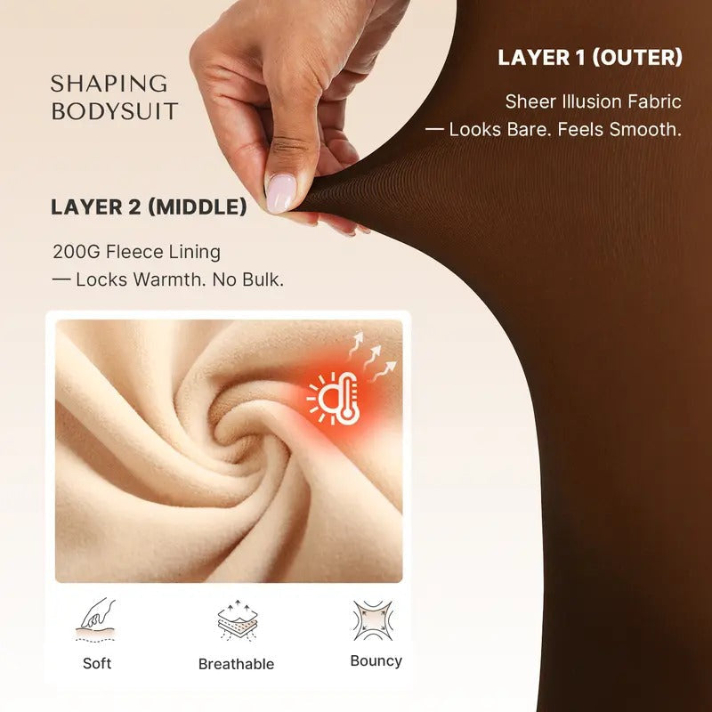 Sheer Fleece-Lined Tights Bodysuit