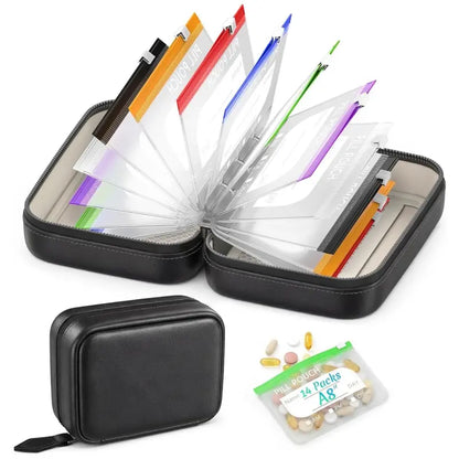 Waterproof Weekly Pill Pouch Organizer Set with 14 Color Coded Medicine Bags