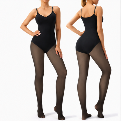 Sheer Fleece-Lined Tights Bodysuit