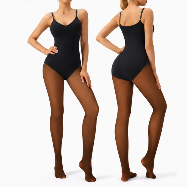 Sheer Fleece-Lined Tights Bodysuit