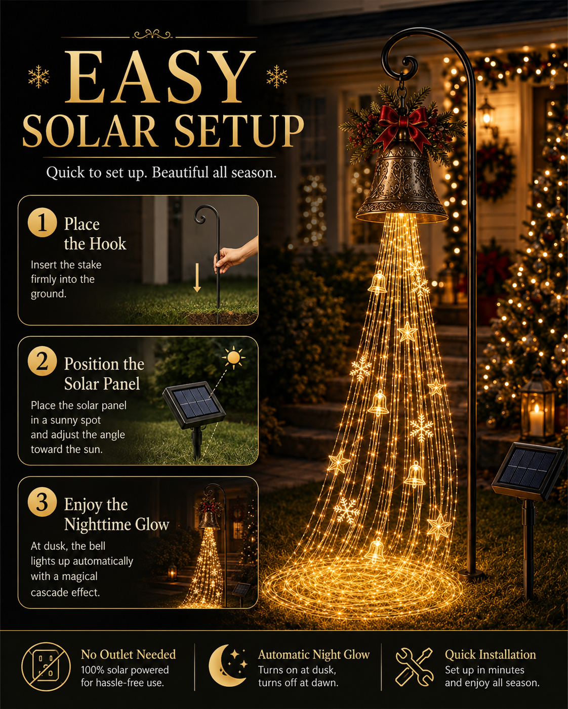 🔥Hot Sale 73% OFF🎄 Christmas Bell Cascade Solar Yard Light✨