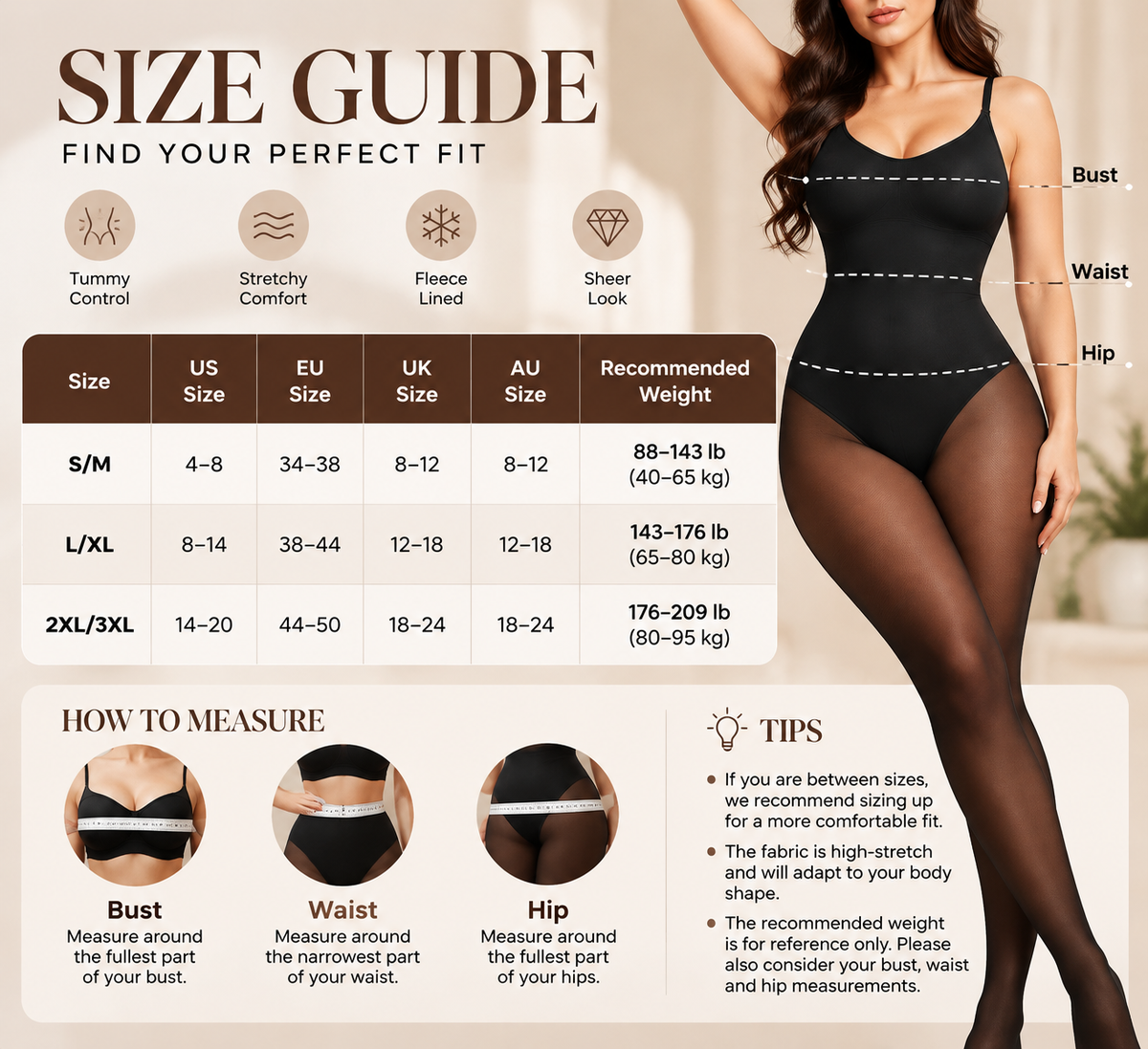 Sheer Fleece-Lined Tights Bodysuit