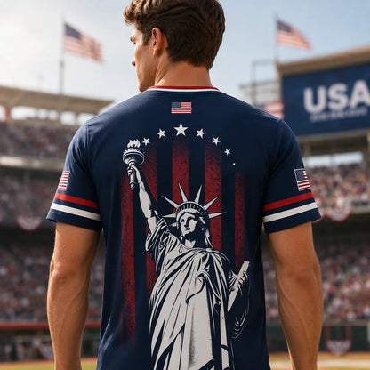 USA Liberty V-Neck Jersey – Patriotic Stars & Stripes Sports Tee Plus Size Friendly