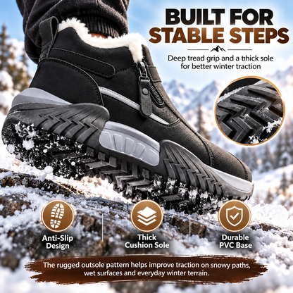 Warm Fleece Winter Snow Boots with Side Zip | Anti-Slip Outdoor Ankle Shoes