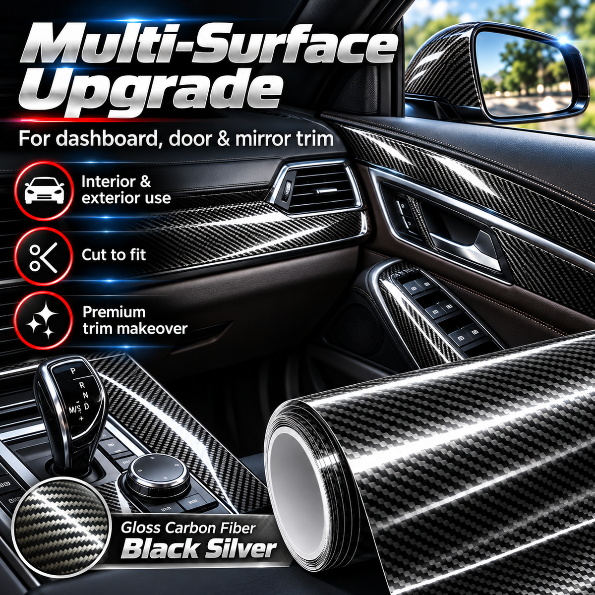 ✨ 6D Gloss Carbon Fiber Vinyl Wrap – Self-Adhesive Waterproof Car Interior & Exterior Trim Film