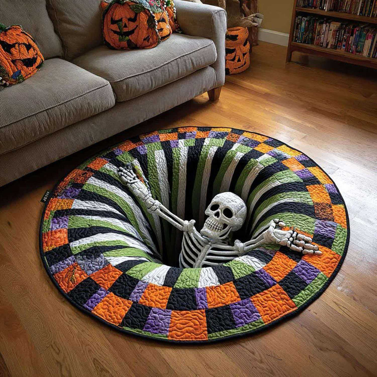 🔥 3D Haunted Stairway Round Halloween Rug