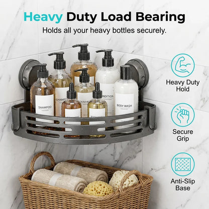 Triangle Suction Cup Shower Caddy ✨No Drill Wall Mount Bathroom Corner Storage Basket