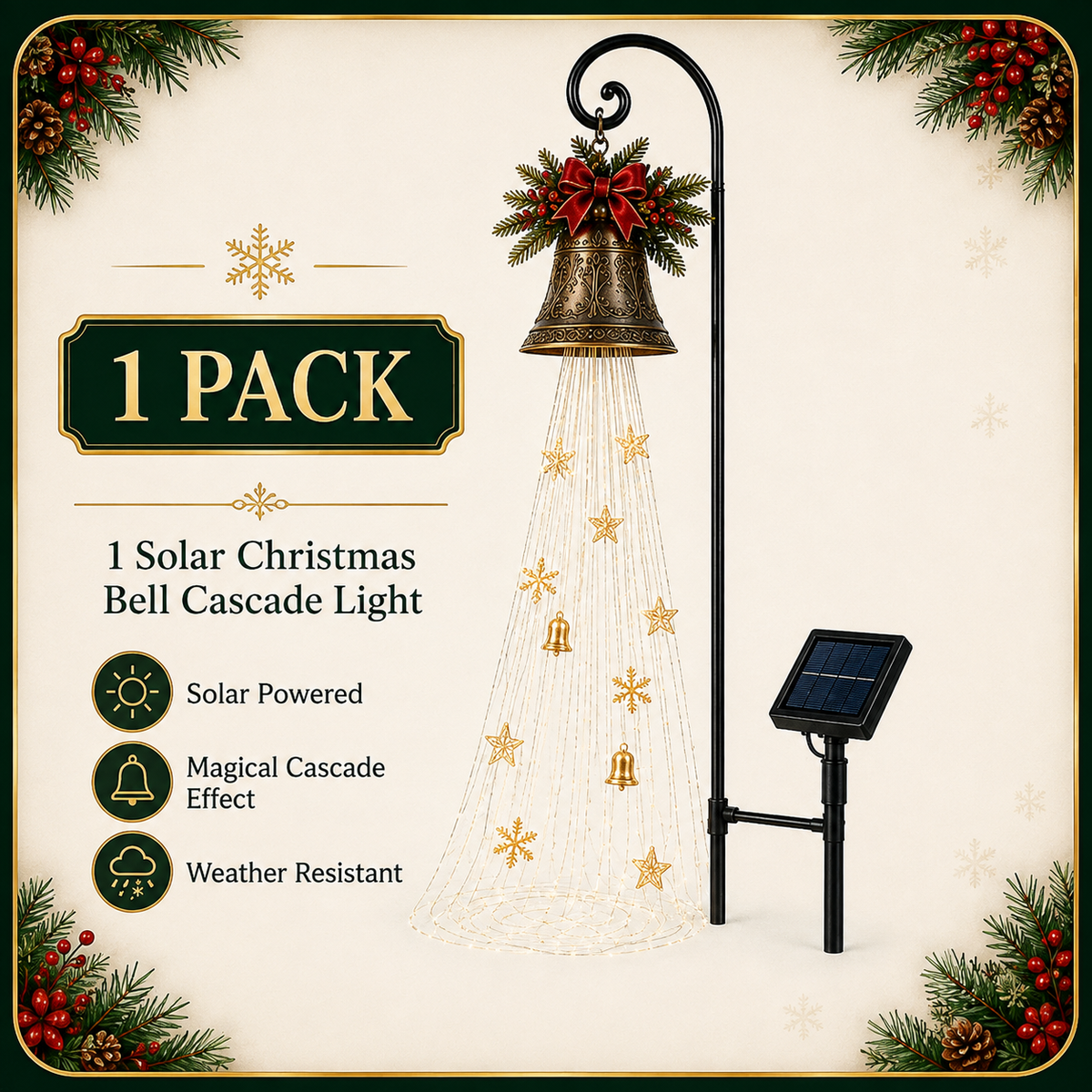 🔥Hot Sale 73% OFF🎄 Christmas Bell Cascade Solar Yard Light✨