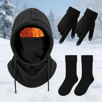 4-Piece Winter Thermal Set – Windproof Balaclava, Gloves & Warm Socks