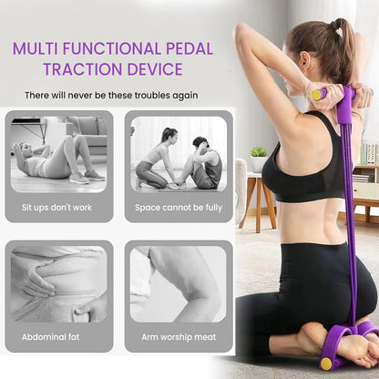 Multifunction Pedal Resistance Band Trainer 8 Tube Full Body Fitness Exercise Equipment