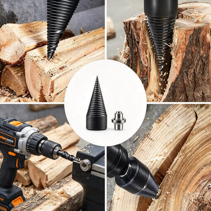 Firewood Log Splitter Drill Bit – Heavy-Duty Carbon Steel Wood Splitting Cone